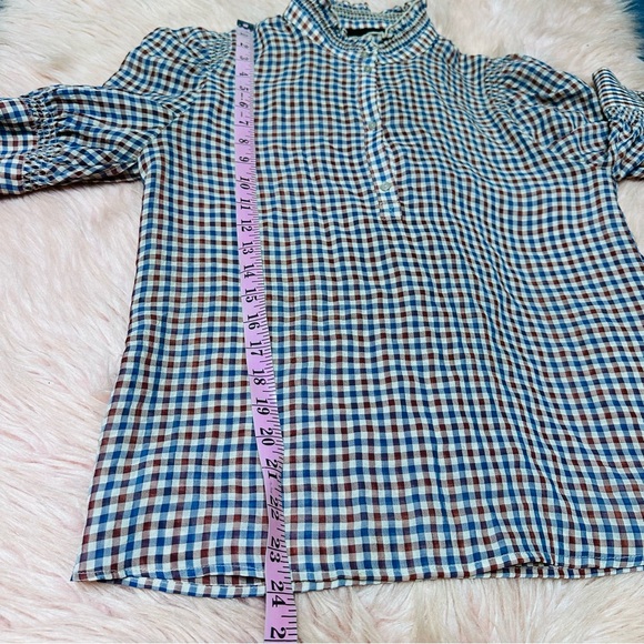 Chic Checkered Ruffle Neck Blouse - Picture 10 of 11